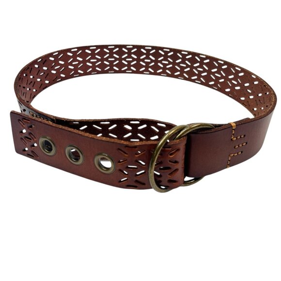 Bed Stu Leather Dusk Belt Brown Perforated Ring Buckle Boho 2 inch Medium - Picture 1 of 8